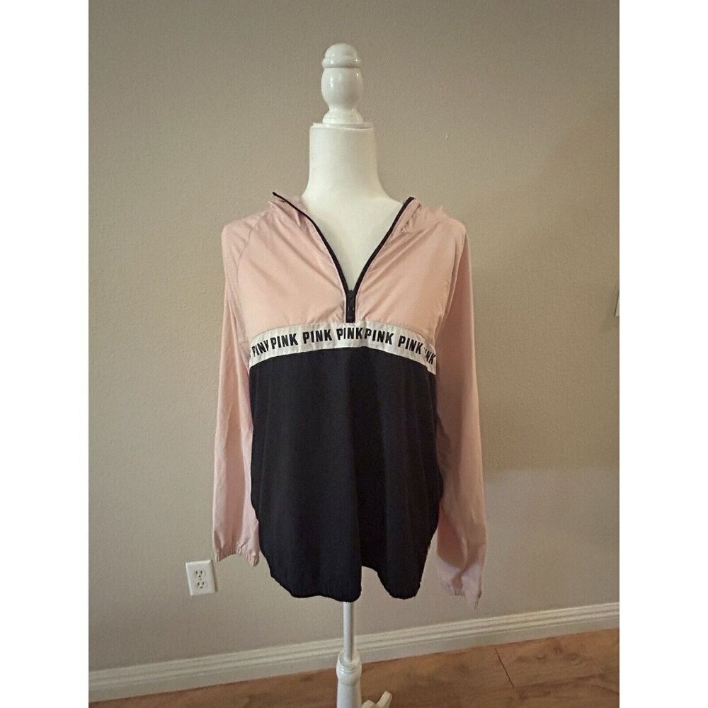 Victoria's Secret Pink XS/S Anorak Windbreaker Jacket Half Zip Blush Black Rain